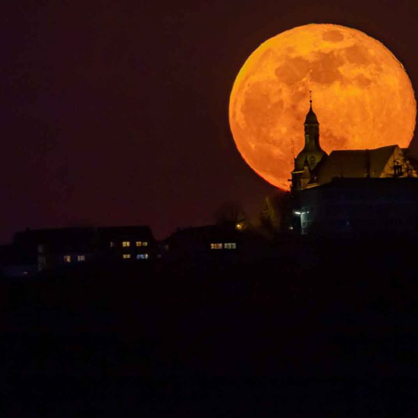 Abend, Amöneburg, Church, Deutschland, Europa, Europe, Evening, Germany, Hessen, Hessia, Kirche, Location, Mittelhessen, Mond, Moon, Nacht, Night, Ort