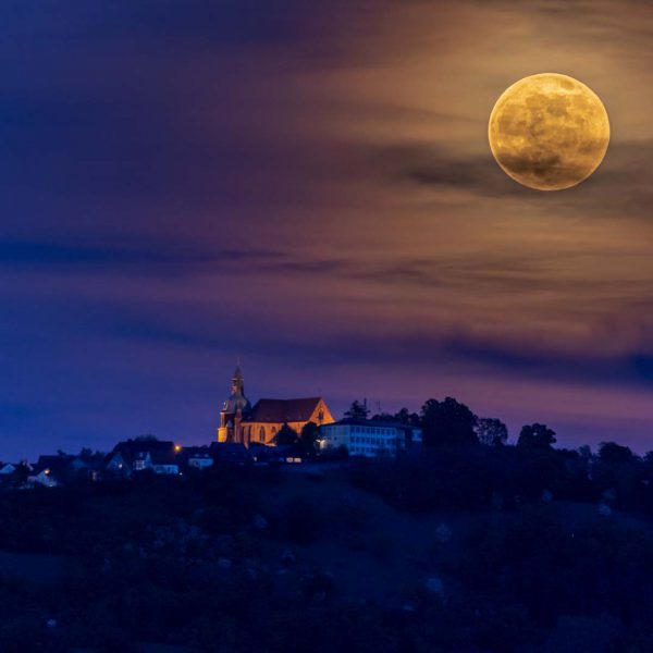 Abend, Amöneburg, Church, Deutschland, Europa, Europe, Evening, Germany, Hessen, Hessia, Kirche, Location, Mittelhessen, Mond, Moon, Nacht, Night, Ort